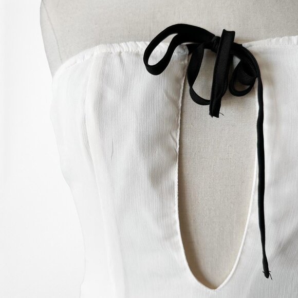 Off White Strapless Ruffle Asymmetric Hem Fit Flared Mini Dress Size S/M - Picture 7 of 7